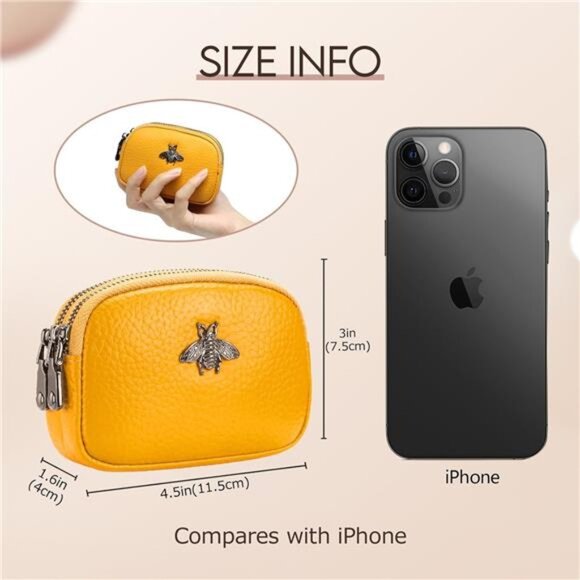Women Leather Coin Purse A-Yellow - Picture 3 of 7